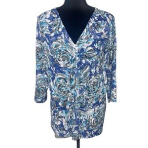 🌹Laura Ashley - Embellished Blue and White Floral Top - Size 2X